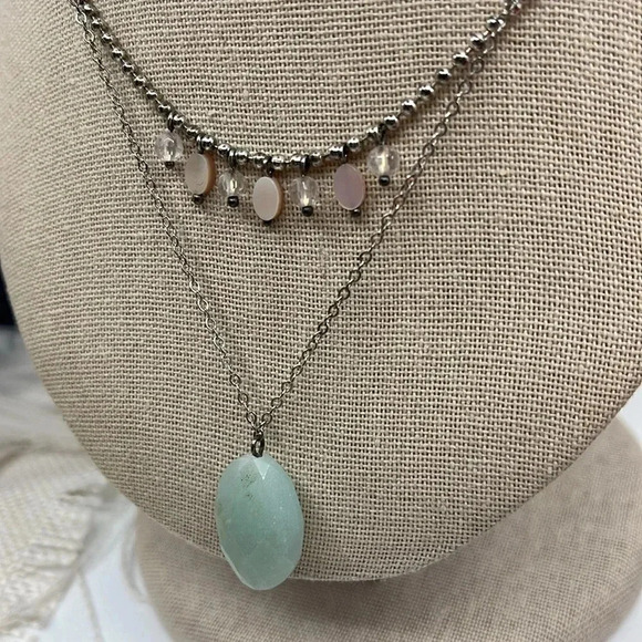 ELLE Sterling Silver Double Strand Necklace - Amazonite & Ruby, 16-18" - Picture 11 of 17